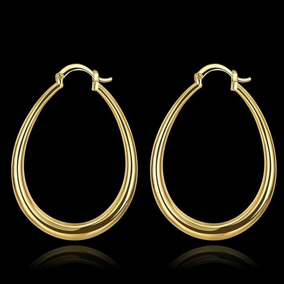 NEW 18K Yellow Gold 1.5'' Oval Hoop Earrings - Picture 2 of 12